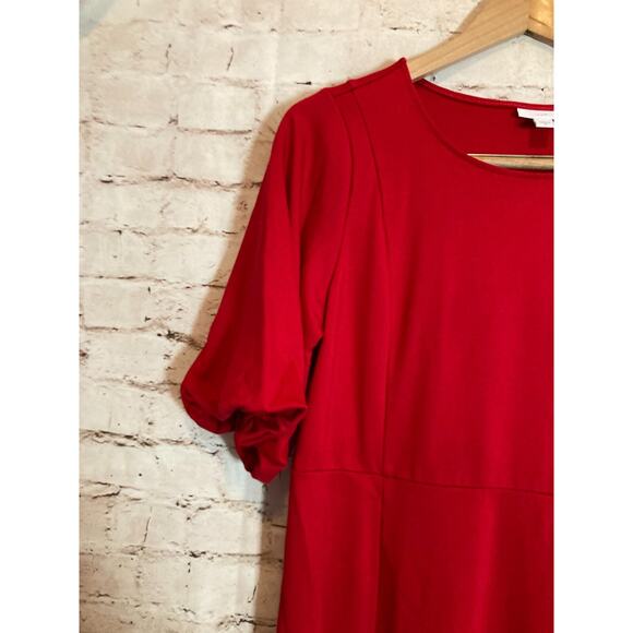 J. Jill Midi Dress Womens Medium Cherry Red Exaggerated Puff Sleeves Stretch - Picture 5 of 14